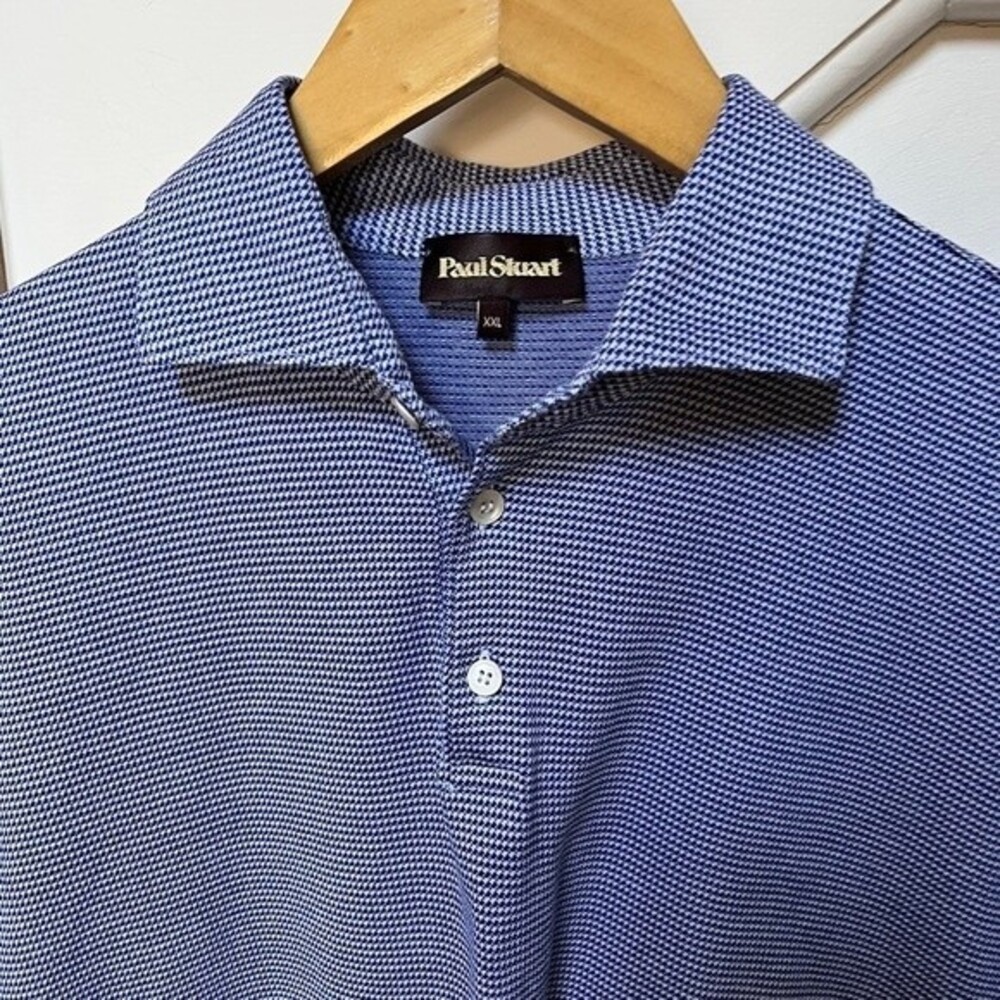 Paul Stuart Printed Blue and White Short Sleeve Polo Shirt XXL - Picture 3 of 8
